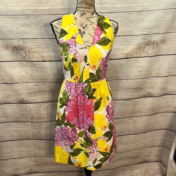 Milly of NY Dress Hydrangea Floral Sleeveless Yellow Size 2 V-neck - Picture 1 of 10